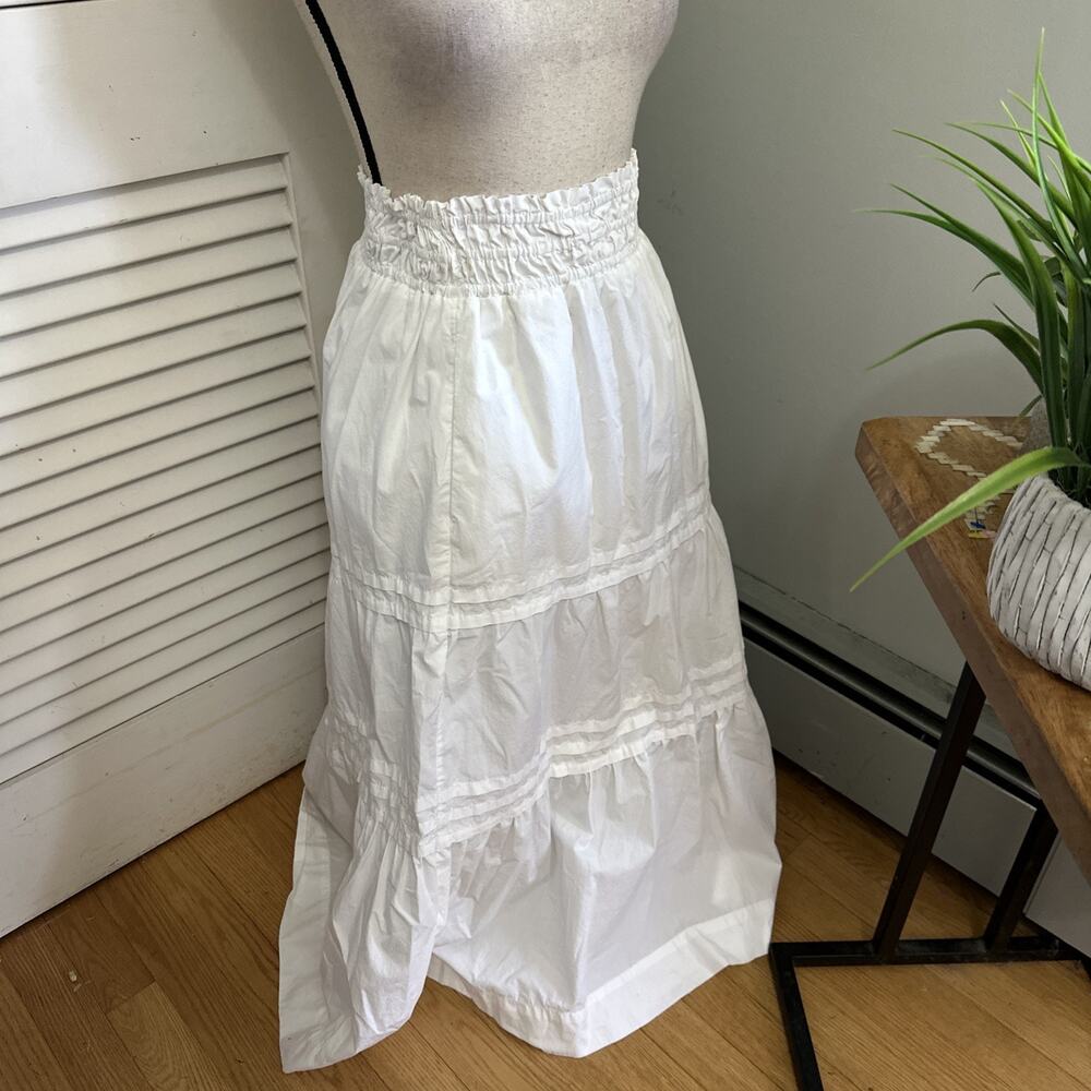 Quince Skirt Womens Medium White Organic Cotton Poplin Tiered Maxi Cottage Boho - Picture 2 of 8